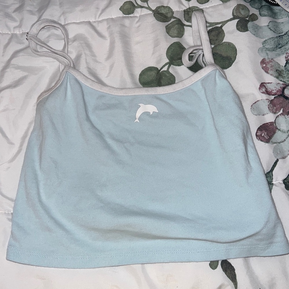 H&M Blue Dolphin Cropped Tank Top